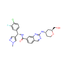 Cn1cc([C@@H](NC(=O)c2ccc3cnc(N[C@H]4CCO[C@H](CO)C4)nc3c2)c2ccc(Cl)c(F)c2)cn1 ZINC000207547573