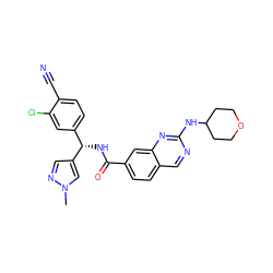 Cn1cc([C@@H](NC(=O)c2ccc3cnc(NC4CCOCC4)nc3c2)c2ccc(C#N)c(Cl)c2)cn1 ZINC000205037349