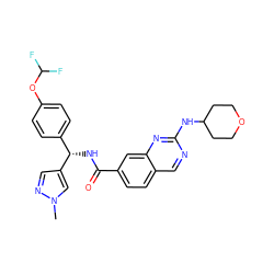 Cn1cc([C@@H](NC(=O)c2ccc3cnc(NC4CCOCC4)nc3c2)c2ccc(OC(F)F)cc2)cn1 ZINC000205150620