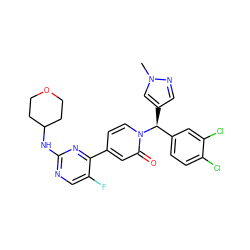 Cn1cc([C@@H](c2ccc(Cl)c(Cl)c2)n2ccc(-c3nc(NC4CCOCC4)ncc3F)cc2=O)cn1 ZINC000169701525