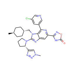 Cn1cc([C@@H]2CCCN2c2nc3cc(-c4noc(=O)[nH]4)nc(-c4cncc(Cl)c4)c3n2C[C@H]2CC[C@H](C)CC2)nn1 ZINC000261101921