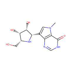 Cn1cc([C@@H]2N[C@H](CO)[C@H](O)[C@@H]2O)c2nc[nH]c(=O)c21 ZINC000027080929