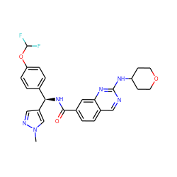 Cn1cc([C@H](NC(=O)c2ccc3cnc(NC4CCOCC4)nc3c2)c2ccc(OC(F)F)cc2)cn1 ZINC000205150602