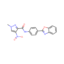 Cn1cc([N+](=O)[O-])c(C(=O)Nc2ccc(-c3nc4ccccc4o3)cc2)n1 ZINC000000911917