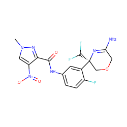 Cn1cc([N+](=O)[O-])c(C(=O)Nc2ccc(F)c([C@]3(C(F)F)COCC(N)=N3)c2)n1 ZINC000113678437