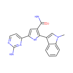 Cn1cc(-c2[nH]c(-c3ccnc(N)n3)cc2C(N)=O)c2ccccc21 ZINC000064528050