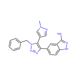 Cn1cc(-c2c(-c3ccc4[nH]nc(N)c4c3)nnn2Cc2ccccc2)cn1 ZINC000146893207