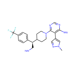 Cn1cc(-c2c(N)ncnc2N2CCC([C@@H](CN)c3ccc(C(F)(F)F)cc3)CC2)cn1 ZINC000218677359