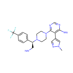 Cn1cc(-c2c(N)ncnc2N2CCN([C@@H](CN)c3ccc(C(F)(F)F)cc3)CC2)cn1 ZINC000218678304