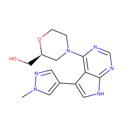 Cn1cc(-c2c[nH]c3ncnc(N4CCO[C@H](CO)C4)c23)cn1 ZINC000224879202