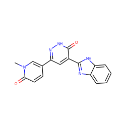 Cn1cc(-c2cc(-c3nc4ccccc4[nH]3)c(=O)[nH]n2)ccc1=O ZINC000043012152