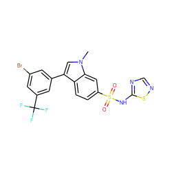 Cn1cc(-c2cc(Br)cc(C(F)(F)F)c2)c2ccc(S(=O)(=O)Nc3ncns3)cc21 ZINC000205423172