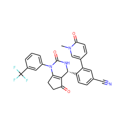 Cn1cc(-c2cc(C#N)ccc2[C@H]2NC(=O)N(c3cccc(C(F)(F)F)c3)C3=C2C(=O)CC3)ccc1=O ZINC001772578145