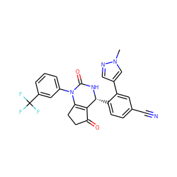 Cn1cc(-c2cc(C#N)ccc2[C@H]2NC(=O)N(c3cccc(C(F)(F)F)c3)C3=C2C(=O)CC3)cn1 ZINC001772619667