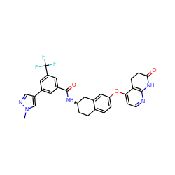 Cn1cc(-c2cc(C(=O)N[C@@H]3CCc4ccc(Oc5ccnc6c5CCC(=O)N6)cc4C3)cc(C(F)(F)F)c2)cn1 ZINC000205049818