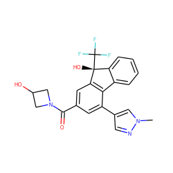 Cn1cc(-c2cc(C(=O)N3CC(O)C3)cc3c2-c2ccccc2[C@@]3(O)C(F)(F)F)cn1 ZINC000144822650