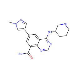 Cn1cc(-c2cc(C(N)=O)c3ncnc(N[C@H]4CCCNC4)c3c2)cn1 ZINC000114345142