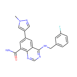 Cn1cc(-c2cc(C(N)=O)c3ncnc(NCc4cccc(F)c4)c3c2)cn1 ZINC000114342684