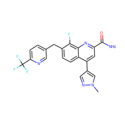 Cn1cc(-c2cc(C(N)=O)nc3c(F)c(Cc4ccc(C(F)(F)F)nc4)ccc23)cn1 ZINC000221612928