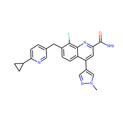 Cn1cc(-c2cc(C(N)=O)nc3c(F)c(Cc4ccc(C5CC5)nc4)ccc23)cn1 ZINC000221620801