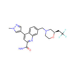 Cn1cc(-c2cc(C(N)=O)nc3cc(CN4CCO[C@H](CC(F)(F)F)C4)ccc23)cn1 ZINC000221606341