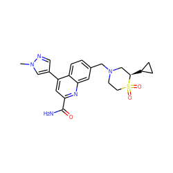 Cn1cc(-c2cc(C(N)=O)nc3cc(CN4CCS(=O)(=O)[C@H](C5CC5)C4)ccc23)cn1 ZINC000221618986