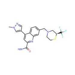 Cn1cc(-c2cc(C(N)=O)nc3cc(CN4CCS[C@H](C(F)(F)F)C4)ccc23)cn1 ZINC000221618848