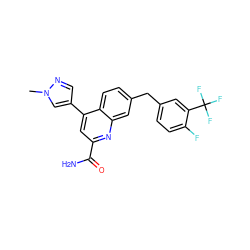 Cn1cc(-c2cc(C(N)=O)nc3cc(Cc4ccc(F)c(C(F)(F)F)c4)ccc23)cn1 ZINC001772608480