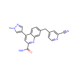 Cn1cc(-c2cc(C(N)=O)nc3cc(Cc4ccnc(C#N)c4)ccc23)cn1 ZINC000221615787