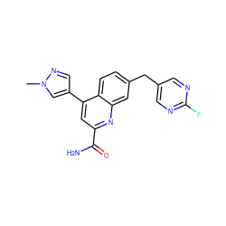 Cn1cc(-c2cc(C(N)=O)nc3cc(Cc4cnc(F)nc4)ccc23)cn1 ZINC000221622879