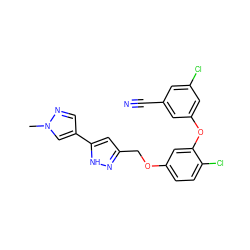 Cn1cc(-c2cc(COc3ccc(Cl)c(Oc4cc(Cl)cc(C#N)c4)c3)n[nH]2)cn1 ZINC000072109313