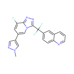 Cn1cc(-c2cc(F)c3nnc(C(F)(F)c4ccc5ncccc5c4)n3c2)cn1 ZINC000139839077