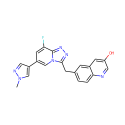 Cn1cc(-c2cc(F)c3nnc(Cc4ccc5ncc(O)cc5c4)n3c2)cn1 ZINC000140160648