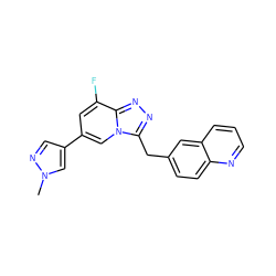 Cn1cc(-c2cc(F)c3nnc(Cc4ccc5ncccc5c4)n3c2)cn1 ZINC000299864662