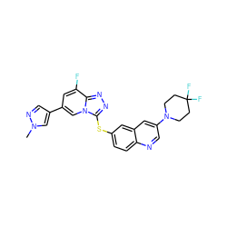 Cn1cc(-c2cc(F)c3nnc(Sc4ccc5ncc(N6CCC(F)(F)CC6)cc5c4)n3c2)cn1 ZINC000204990995