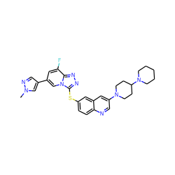 Cn1cc(-c2cc(F)c3nnc(Sc4ccc5ncc(N6CCC(N7CCCCC7)CC6)cc5c4)n3c2)cn1 ZINC000204956255