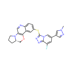 Cn1cc(-c2cc(F)c3nnc(Sc4ccc5ncc6c(c5c4)OC[C@@H]4CCCN64)n3c2)cn1 ZINC000220131929