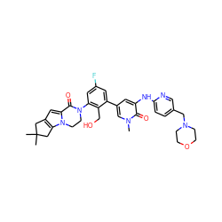 Cn1cc(-c2cc(F)cc(N3CCn4c(cc5c4CC(C)(C)C5)C3=O)c2CO)cc(Nc2ccc(CN3CCOCC3)cn2)c1=O ZINC000116053639