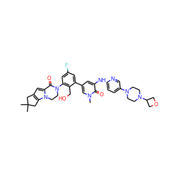 Cn1cc(-c2cc(F)cc(N3CCn4c(cc5c4CC(C)(C)C5)C3=O)c2CO)cc(Nc2ccc(N3CCN(C4COC4)CC3)cn2)c1=O ZINC000164262654