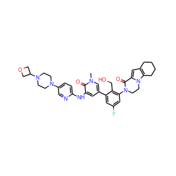 Cn1cc(-c2cc(F)cc(N3CCn4c(cc5c4CCCC5)C3=O)c2CO)cc(Nc2ccc(N3CCN(C4COC4)CC3)cn2)c1=O ZINC000072318151