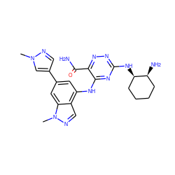 Cn1cc(-c2cc(Nc3nc(N[C@@H]4CCCC[C@@H]4N)nnc3C(N)=O)c3cnn(C)c3c2)cn1 ZINC000224412238