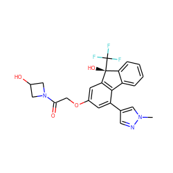 Cn1cc(-c2cc(OCC(=O)N3CC(O)C3)cc3c2-c2ccccc2[C@@]3(O)C(F)(F)F)cn1 ZINC000144862218