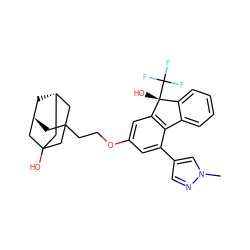 Cn1cc(-c2cc(OCCC34C[C@H]5C[C@@H](CC(O)(C5)C3)C4)cc3c2-c2ccccc2[C@@]3(O)C(F)(F)F)cn1 ZINC000144881128