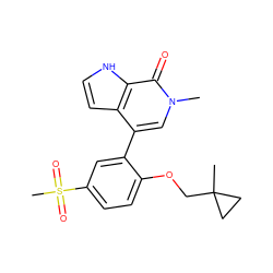 Cn1cc(-c2cc(S(C)(=O)=O)ccc2OCC2(C)CC2)c2cc[nH]c2c1=O ZINC000146353702