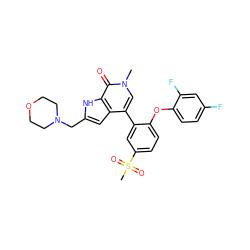 Cn1cc(-c2cc(S(C)(=O)=O)ccc2Oc2ccc(F)cc2F)c2cc(CN3CCOCC3)[nH]c2c1=O ZINC000146384195