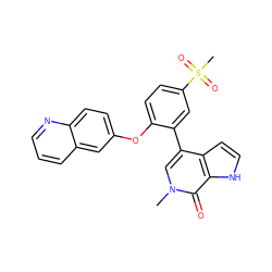 Cn1cc(-c2cc(S(C)(=O)=O)ccc2Oc2ccc3ncccc3c2)c2cc[nH]c2c1=O ZINC000146392865