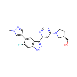 Cn1cc(-c2cc3c(-c4cc(N5CC[C@@H](CO)C5)ncn4)n[nH]c3cc2F)cn1 ZINC001772584665