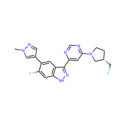 Cn1cc(-c2cc3c(-c4cc(N5CC[C@H](CF)C5)ncn4)n[nH]c3cc2F)cn1 ZINC000225561682