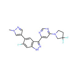 Cn1cc(-c2cc3c(-c4cc(N5CCC(F)(F)C5)ncn4)n[nH]c3cc2F)cn1 ZINC000225563861