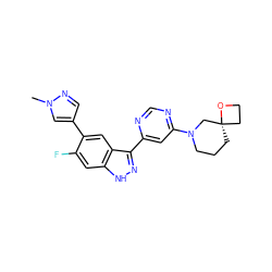 Cn1cc(-c2cc3c(-c4cc(N5CCC[C@]6(CCO6)C5)ncn4)n[nH]c3cc2F)cn1 ZINC000225573032